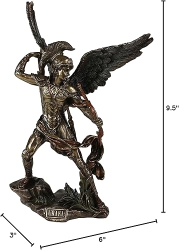 Miniatura 5 de VERONESE DESIGN Arcángel de 9,5 pulgadas San Uriel con ballesta estatua escultura bronce color ángel
