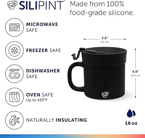 Miniatura 2 de Silipint Vaso de café de silicona de 16 onzas con tapa abatible, irrompible, apto para lavavajillas, microondas, horno y congelador, taza
