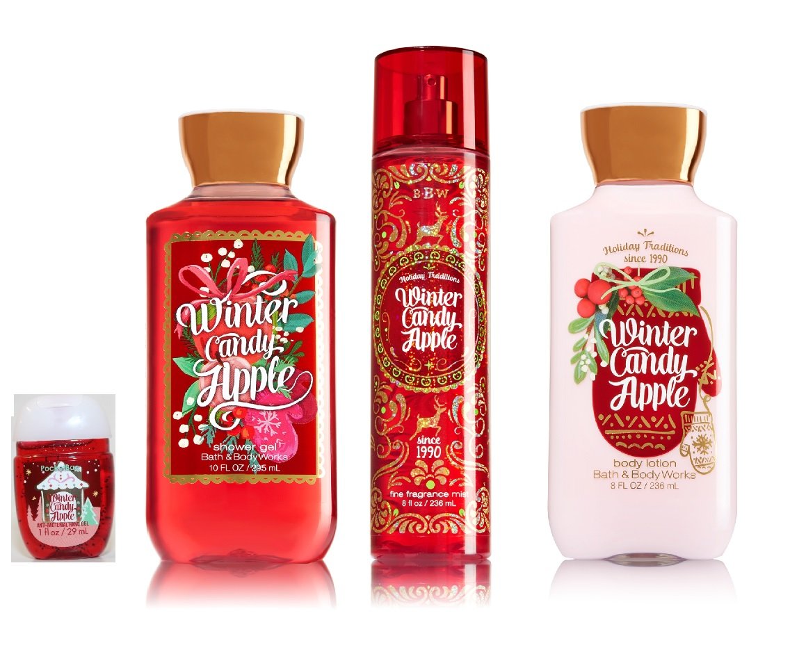 Bath & Body Works ~ Signature Collection ~ Winter 2016 ~ Winter Candy Apple ~ Shower Gel - Fine Fragrance Mist- Body Lotion & PocketBac Sanitizing Hand Gel & PocketBac holder – Gift Bundle