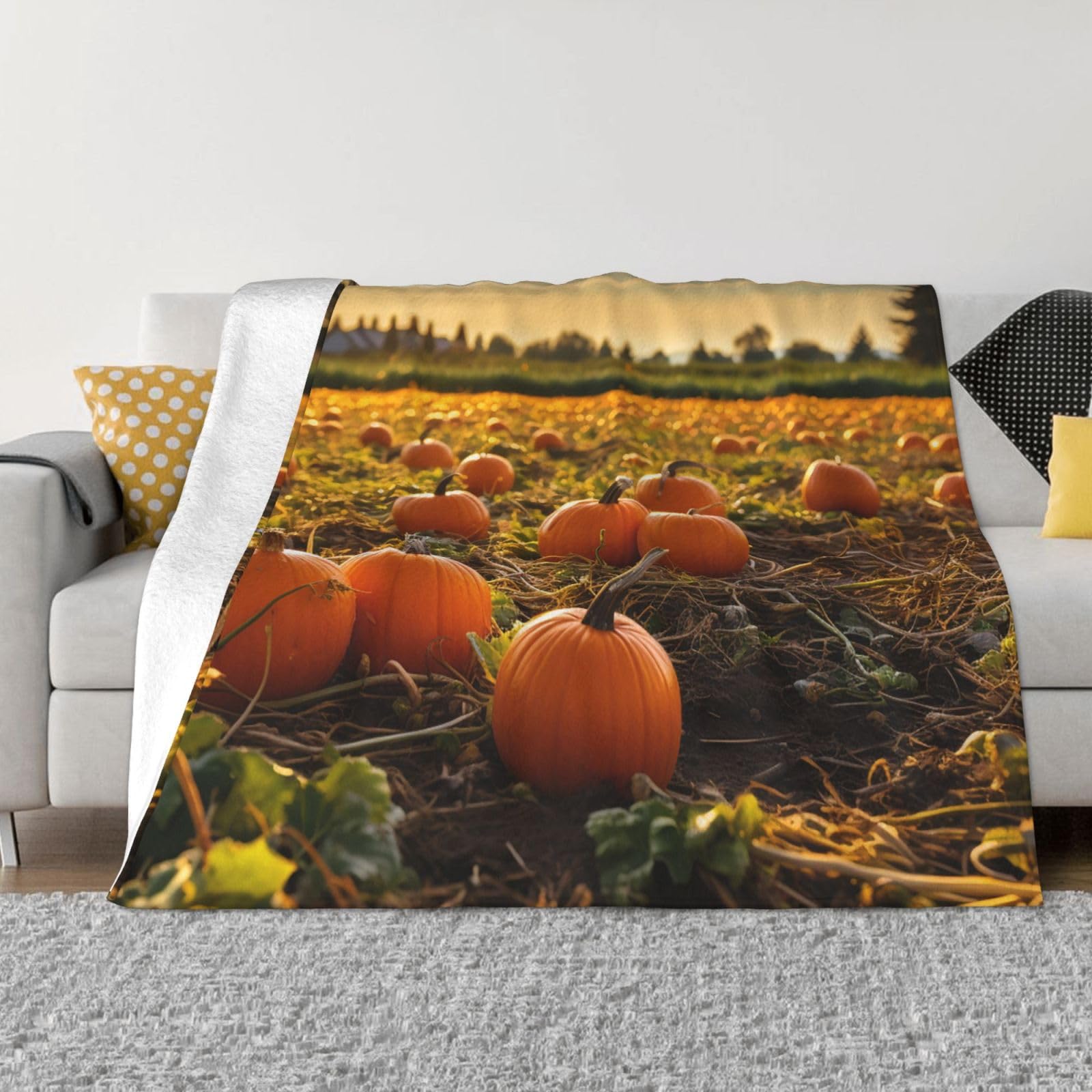 Couverture flanelle lit canapé grand plaid automne citrouille camping 203x152