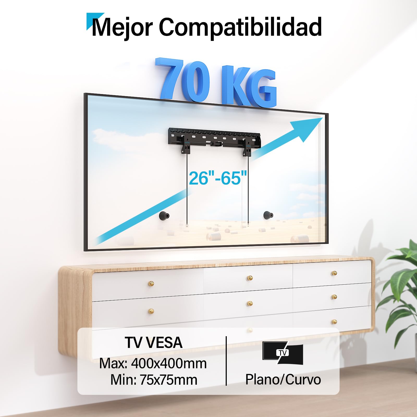 Soporte TV Pared sin Espárragos para TV de 26-65 Pulgadas hasta 70kg
