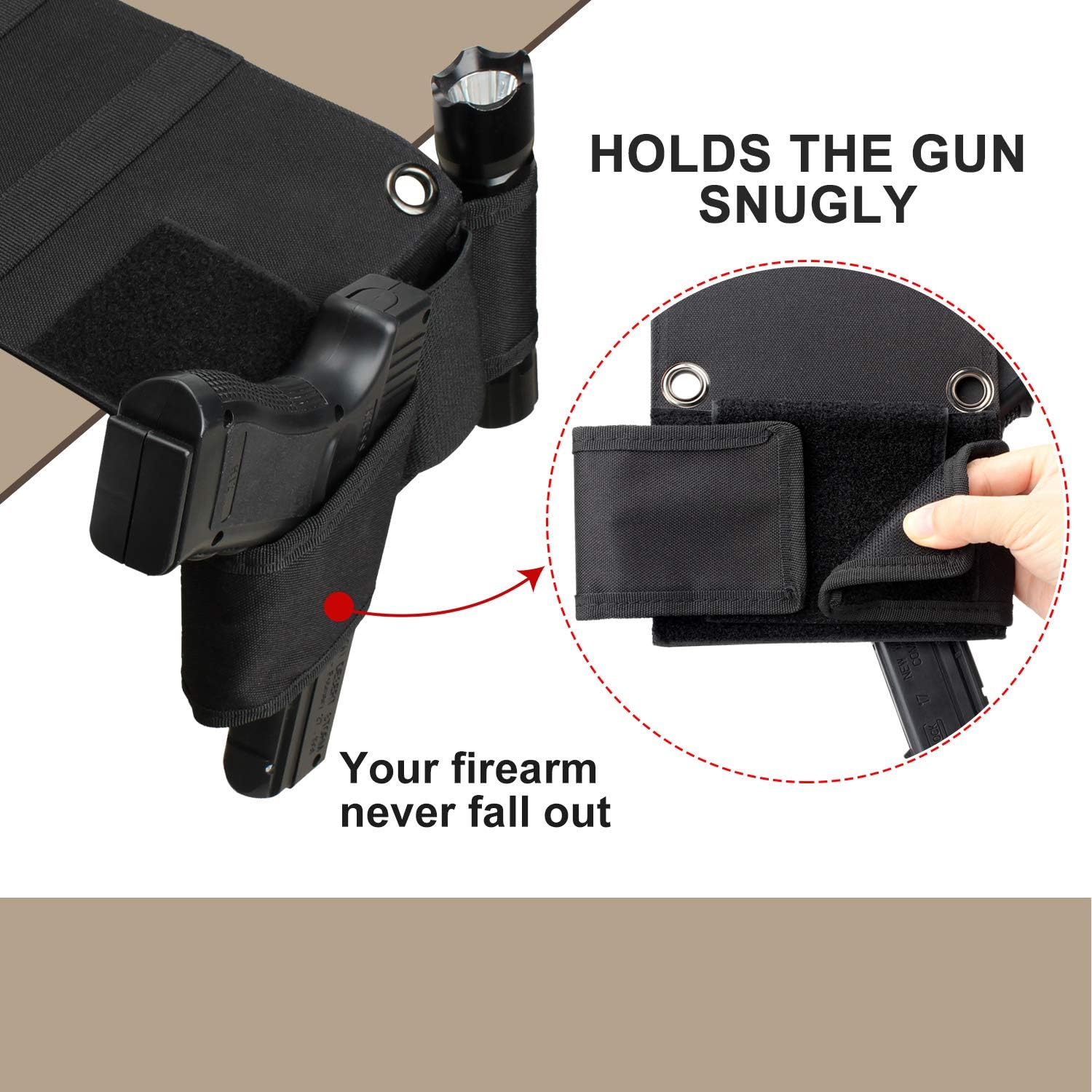 Adjustable Universal Versatile Gun Holster,Bedside Holster Bed Pistol Holster for Mattress Bedside Seat Vehicle Car Home Office Handgun Pistol Holder with Magazine Flashlight Loop Pouch