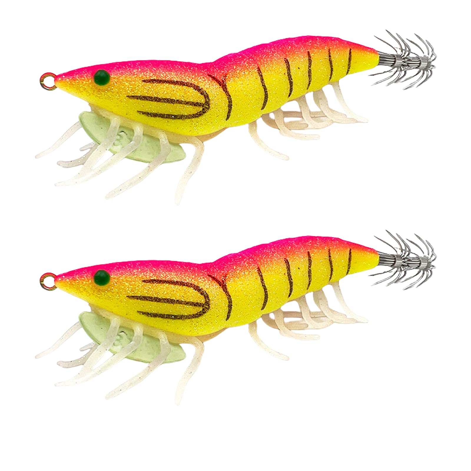 Beimus 1 Pair Shrimp Lures Baits Squid Jigs Glow Squid Jigs with Rings Bead Cuttlefish Hook Glow Jigs Hook