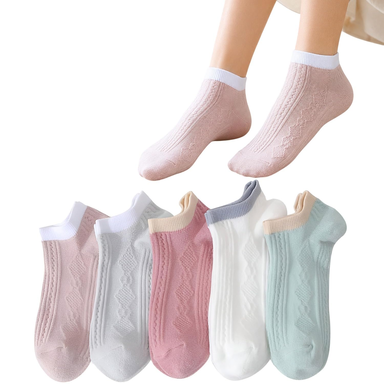 Women’s Ankle Socks Low Cut Cotton Blend Socks for Women Pastel Pack Soft, Breathable & Comfortable 5 Pair Pack (Multicolor)-image-27