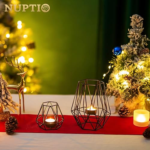 Miniatura 4 de Nuptio 2 portavelas geométricos para velas de té, candelabros geométricos para decoración de mesa de comedor, centro de mesa, adornos de chimenea