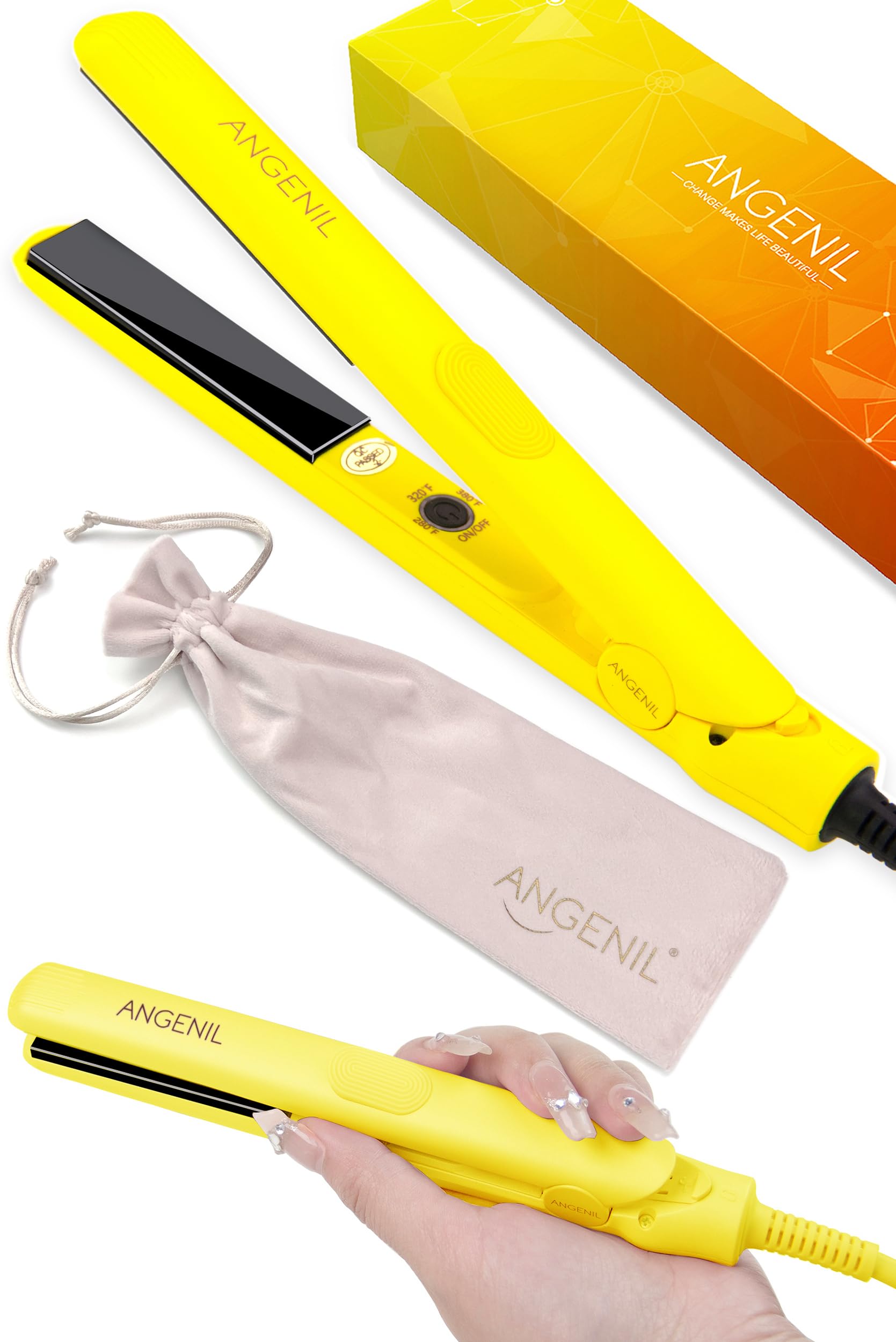 ANGENIL Pro Ceramic Tourmaline Ultra Mini Flat Iron for Short Hair, Portable Small Flat Iron with Anti-Scald Silicone, 0.7 inch Travel Size Mini Hair