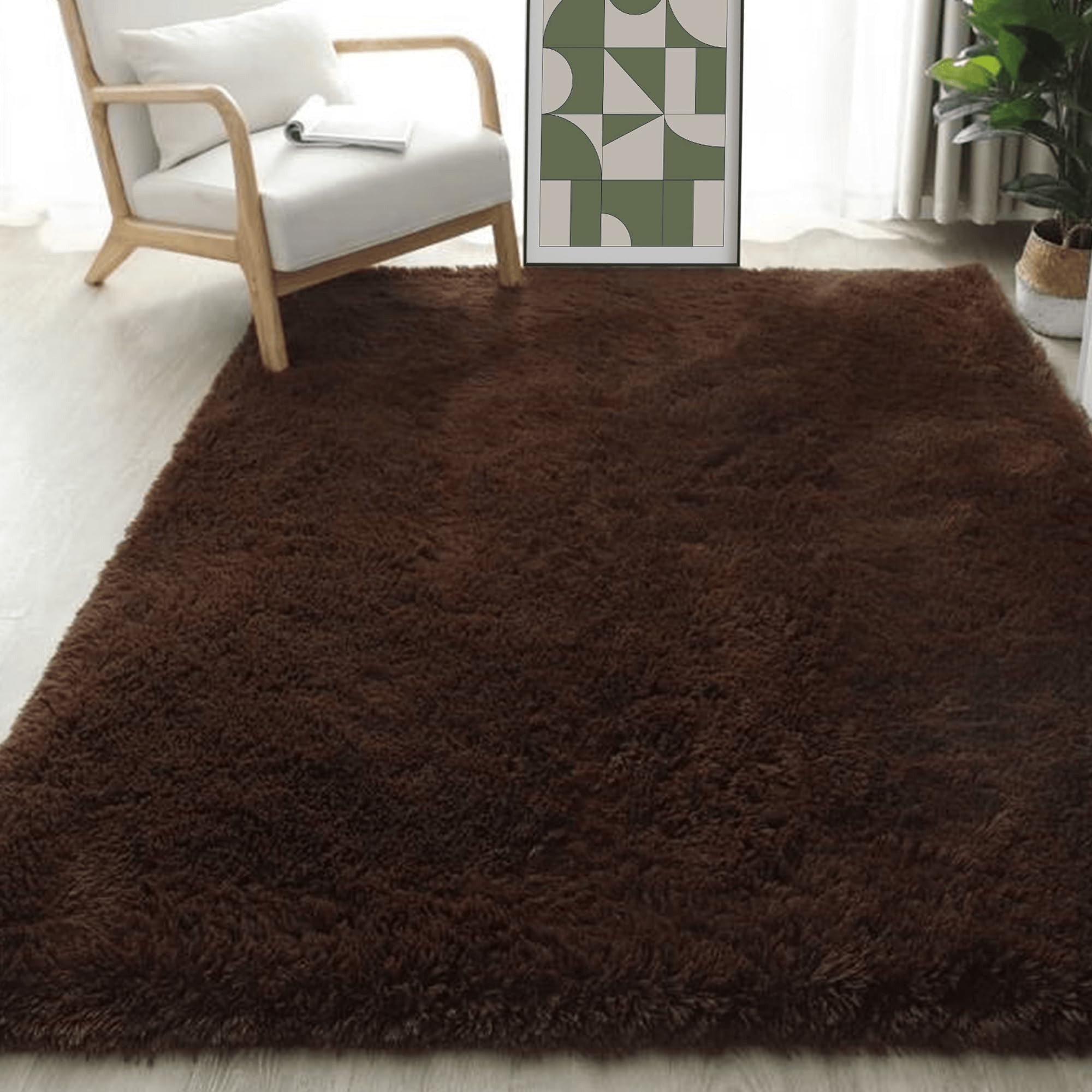 Tapis salon shaggy poil long 230 x 310 cm gris brun pour grand lit