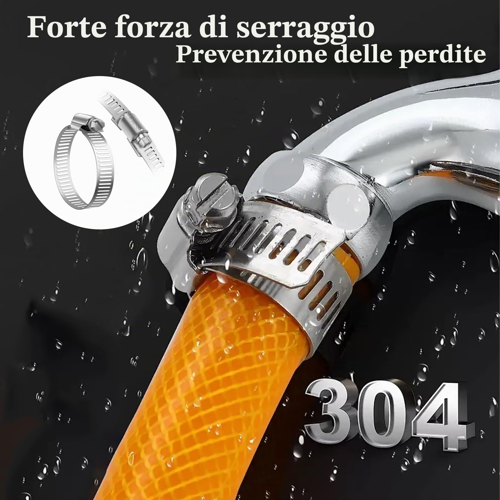 4M Fascette Metalliche Stringitubo Acciaio Inox, Fascette Stringitubo Metalliche Acciaio Inox 304 Regolabili, Cinghia Metallica Forata per Tubi Aacqua Gas Automobilistico, con 10 Clips Fissaggio