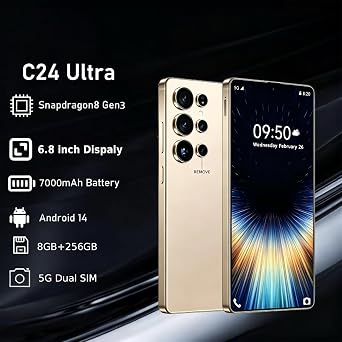 C24 Ultra Unlocked Phones 8G+256G Android 14 Phone 6.8 Screen