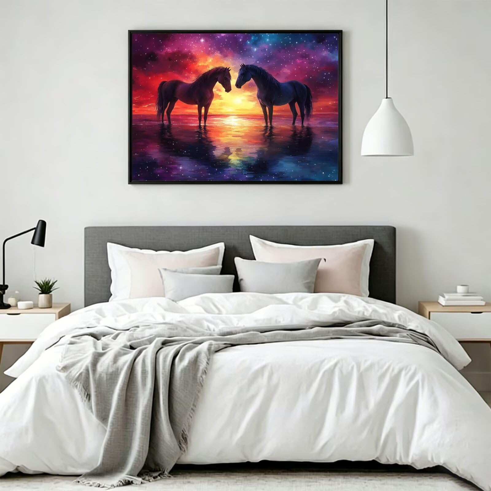 Pintar por Numeros Caballo Pinturas Acrilicas Cielo estrellado Pintura por Numeros Lienzos para Pintar, Pintura Acrilica Manualidades, Decoración Hogar, Regalos Cumpleaños, 90x120cm Sin Marco, q-502