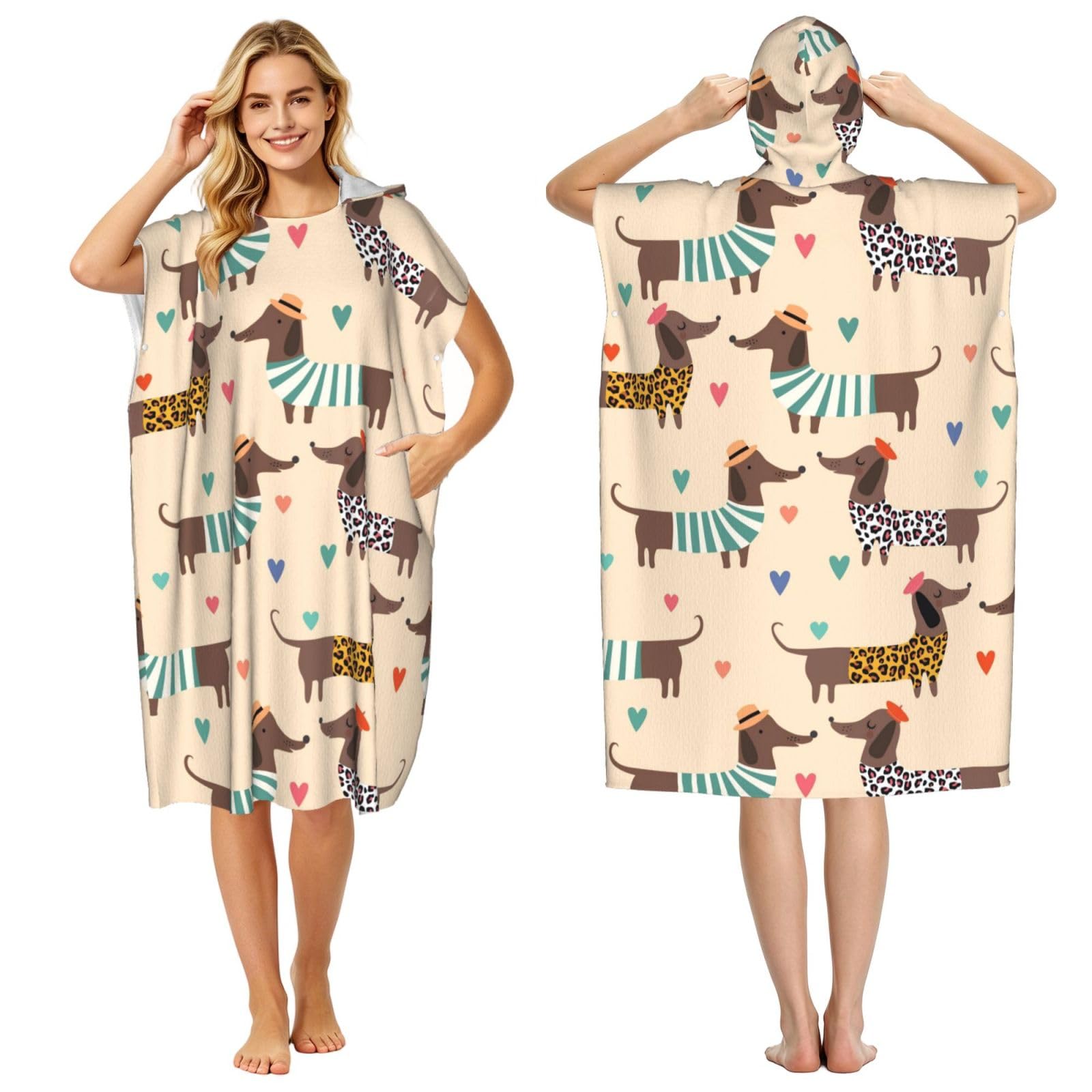 Poadnly Dachshund Dog, Adult Hooded Beach Towel 90 x 110 cm,Changing Bath Robe, Surf Poncho Towel For Women Men