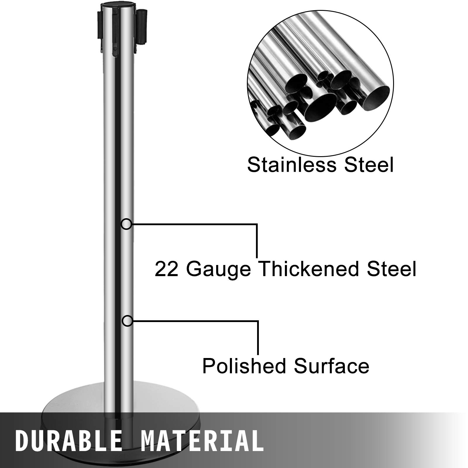VEVOR Poteau de Guidage 6PCs 90 cm, Barrière de Balisage avec 3 Ceintures Rétractables pour Contrôle de Foules