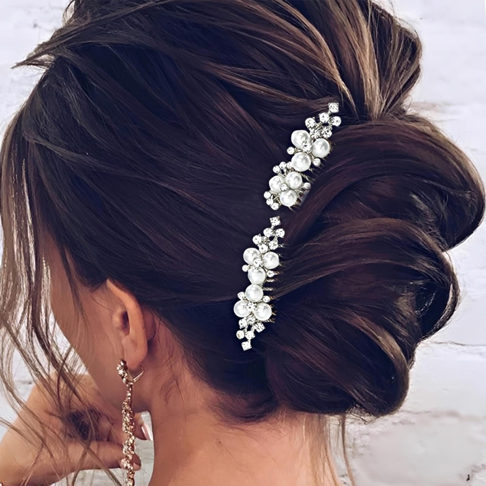 2 Piezas Peines para el Pelo de Novia Perla Diamante Peine para el Cabello Elegante Nupcial Accesorios de Cabellos para Mujeres y Niñas Dama de Honor Bodas Noche Fiesta (Plata)