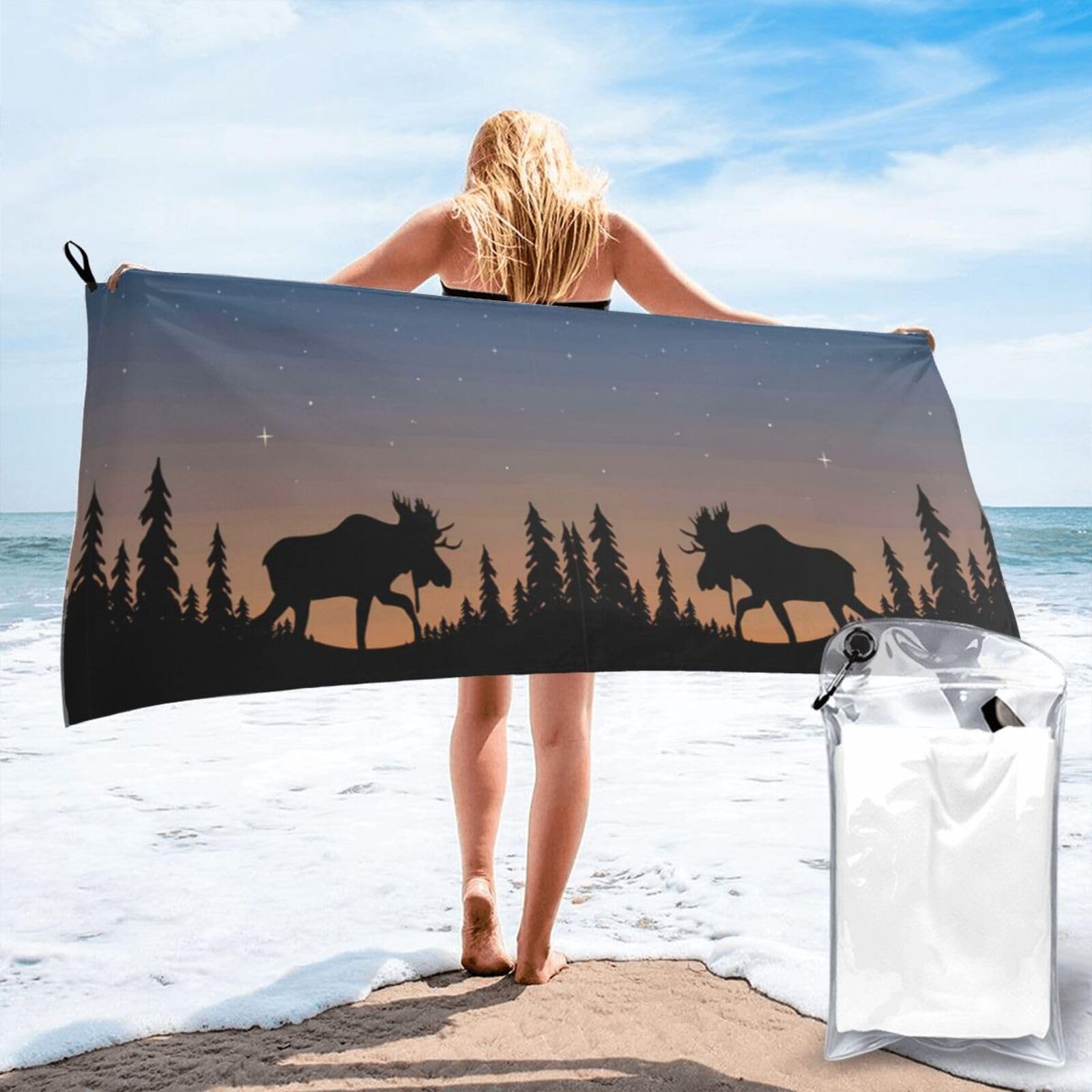 FHIZOAL Moose Mountain Pine Tree Wilderness Quick Dry Towel Microfibre Towel Super Absorbent Ultra Compact Gym Sports Beach Camping Travel