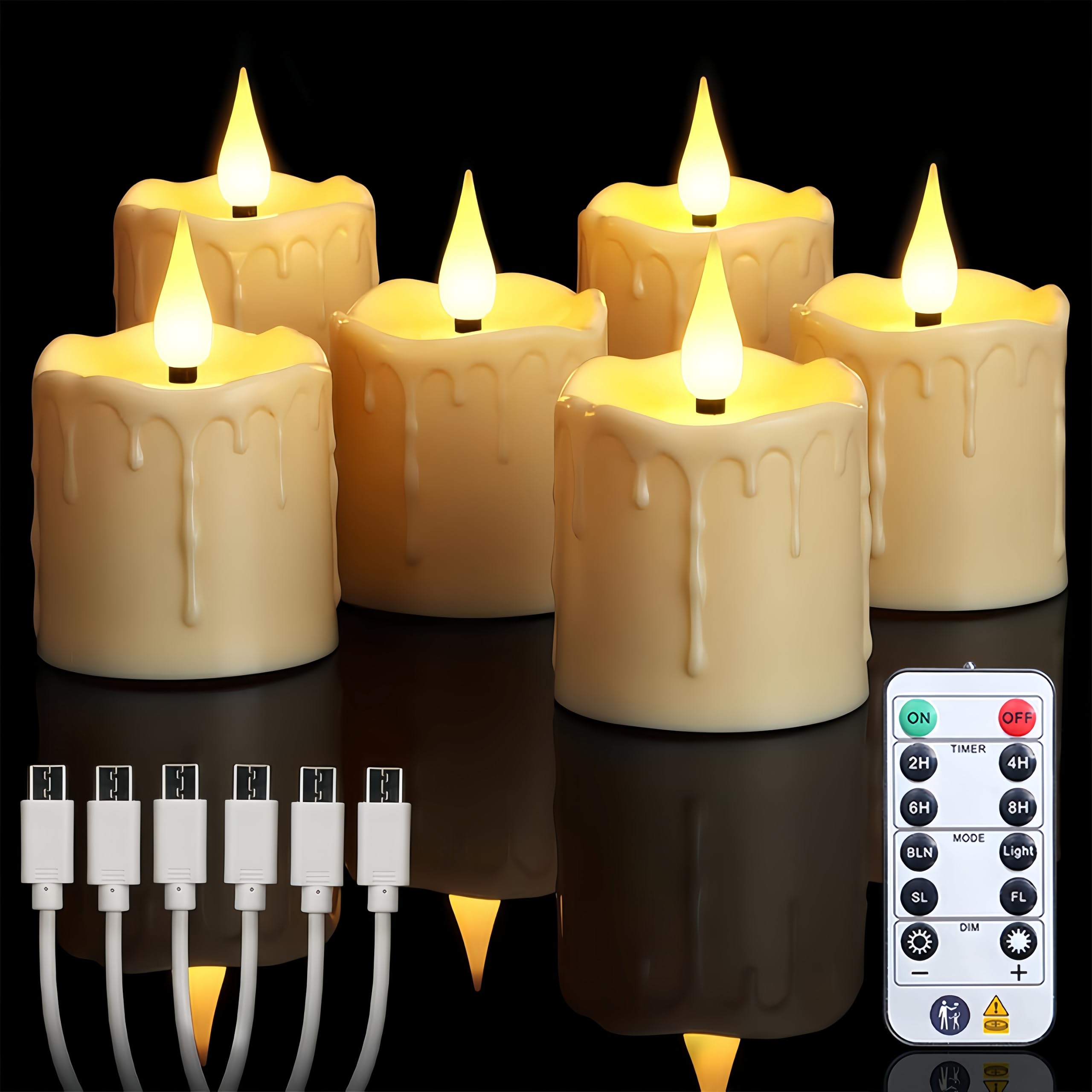Rechargeable Tea Lights Candles with Remote Timer, 6 Pack Flameless Flickering LED Tealights Votive for Birthday Halloween Table Home Decor Room, Party, Wedding, Warm White Realistic