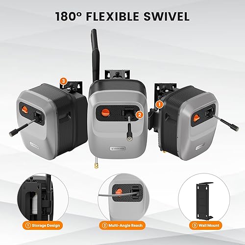 Miniatura 3 de Giraffe Tools Grandfalls - Lavadora a presión retráctil G20, 2500 PSI 2.2 GPM, montado en la pared con soporte giratorio de 180°, carrete