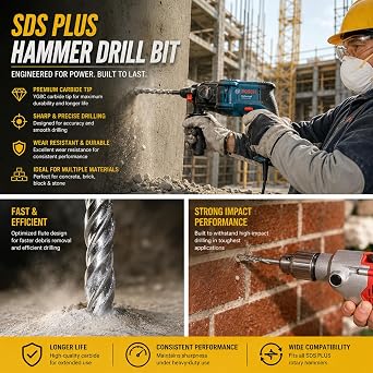 SDS Plus Hammer Drill Bit 12Pcs 3/16 in. x 8 in. Masonry Concrete Rock Drill