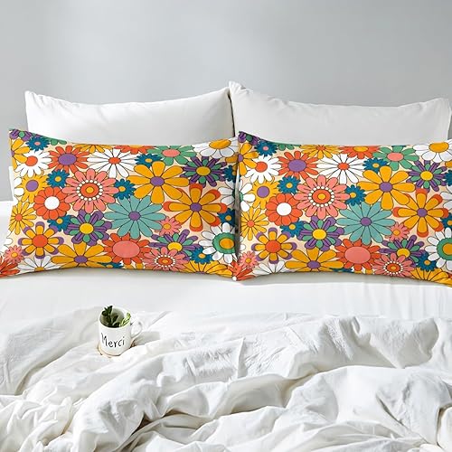 Miniatura 10 de Erosebridal Juego de sábanas retro de los años 60 y 70, diseño de hongos de dibujos animados, tamaño individual, juego de ropa de cama floral Funky