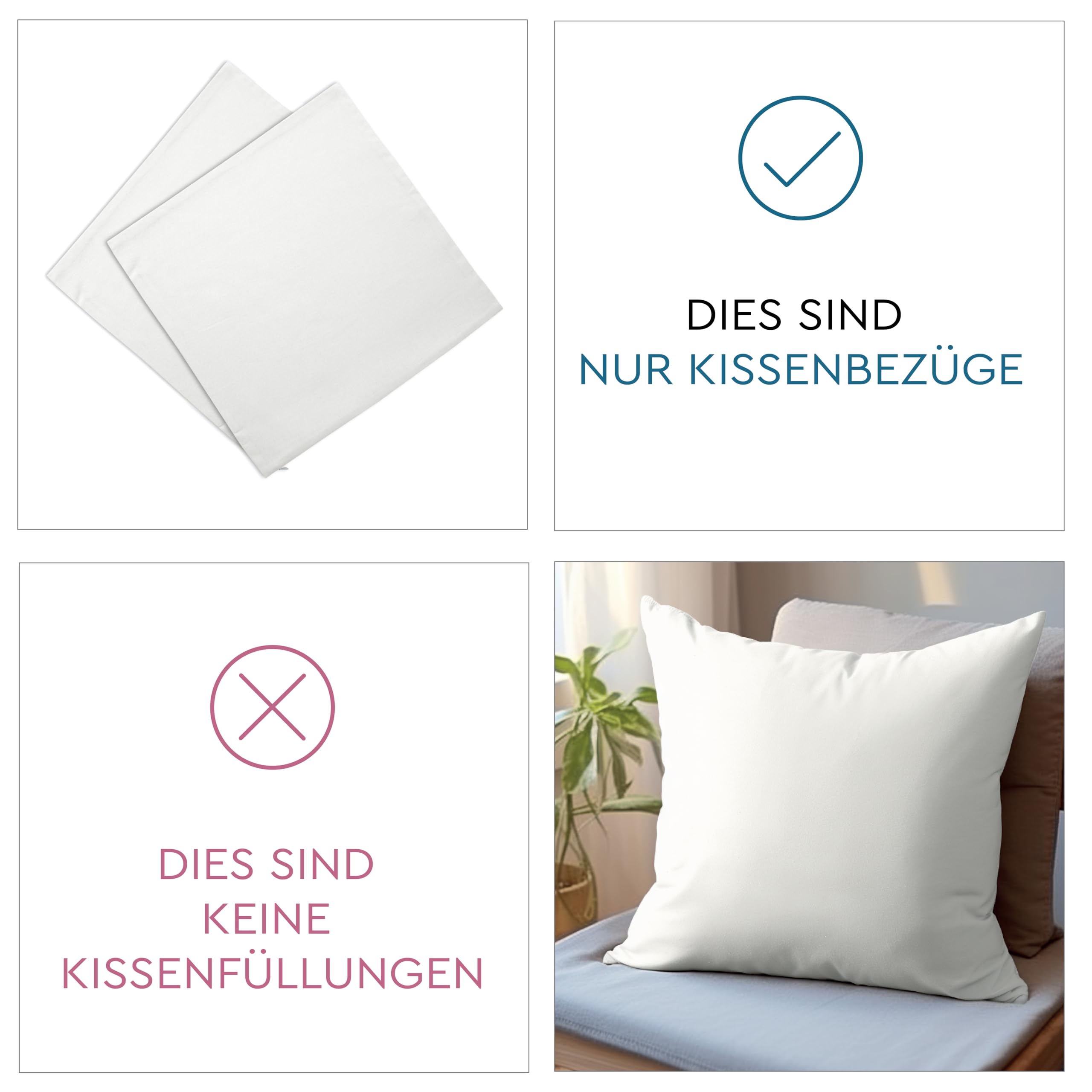 Encasa XO Sublimation Kissenbezug, ohne Füllung 40x40 cm White