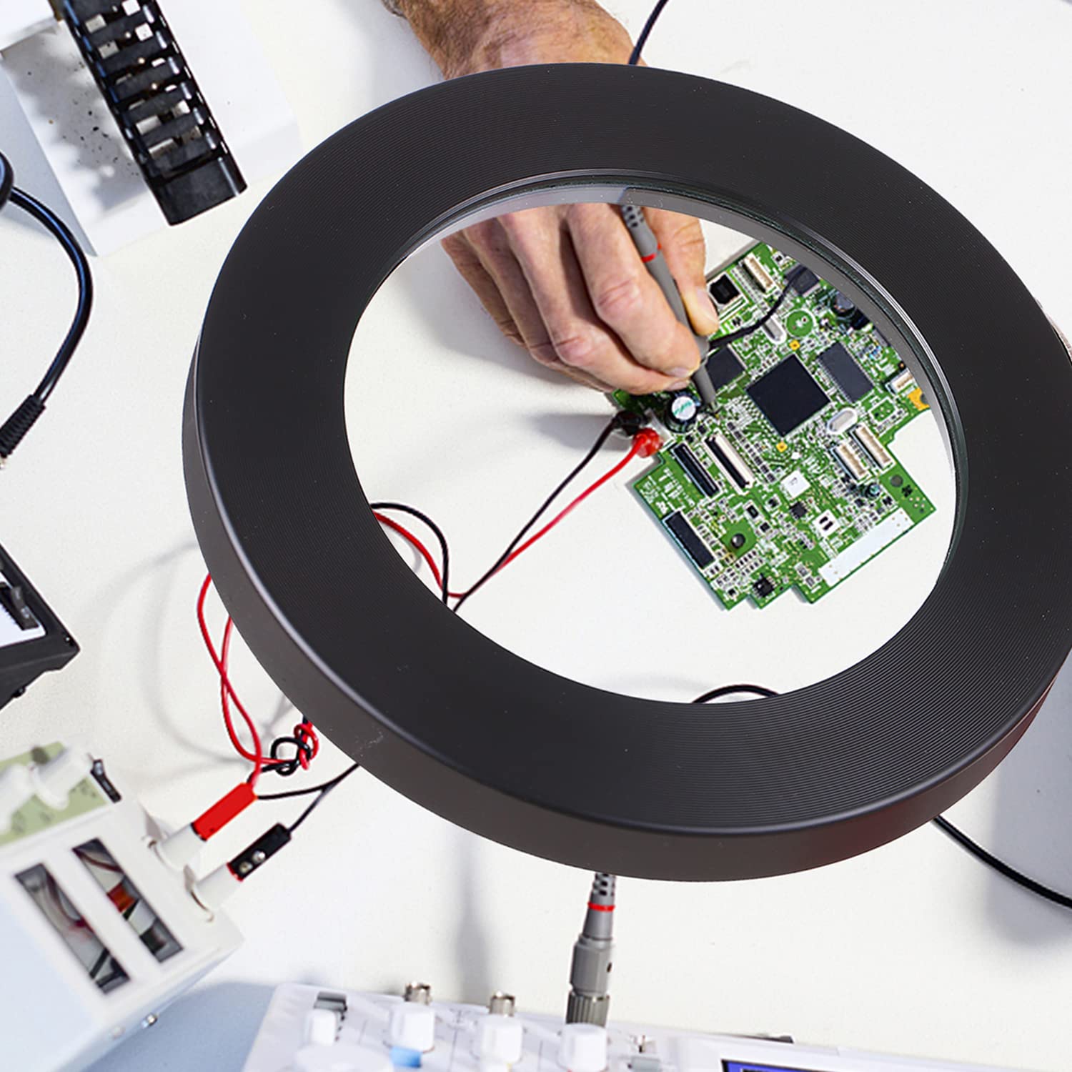Lámpara de Aumento LED Ampliación 5X, Lámpara de Lupa con Luz,3 Modos de Color 10 Niveles Regulables, Alimentación USB,Lámpara de Brazo Giratorio Ajustable con Clip