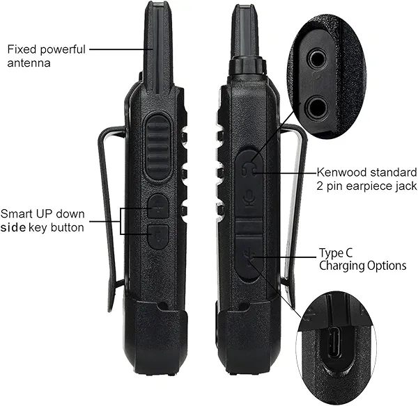 Retevis RT22 Two Way Radio Long Range Rechargeable,Portable 2 Way Radio, USB-C Charging, Handsfree Walkie Talkies for Adults Cruise Hiking Camping(4 Pack)