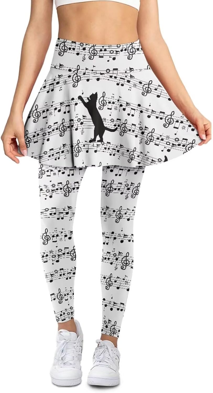 Women Yoga Legging with Skirt High Waisted Slim Full-Length Running Workout Skirted Yoga Pants with Pockets XS-3XL