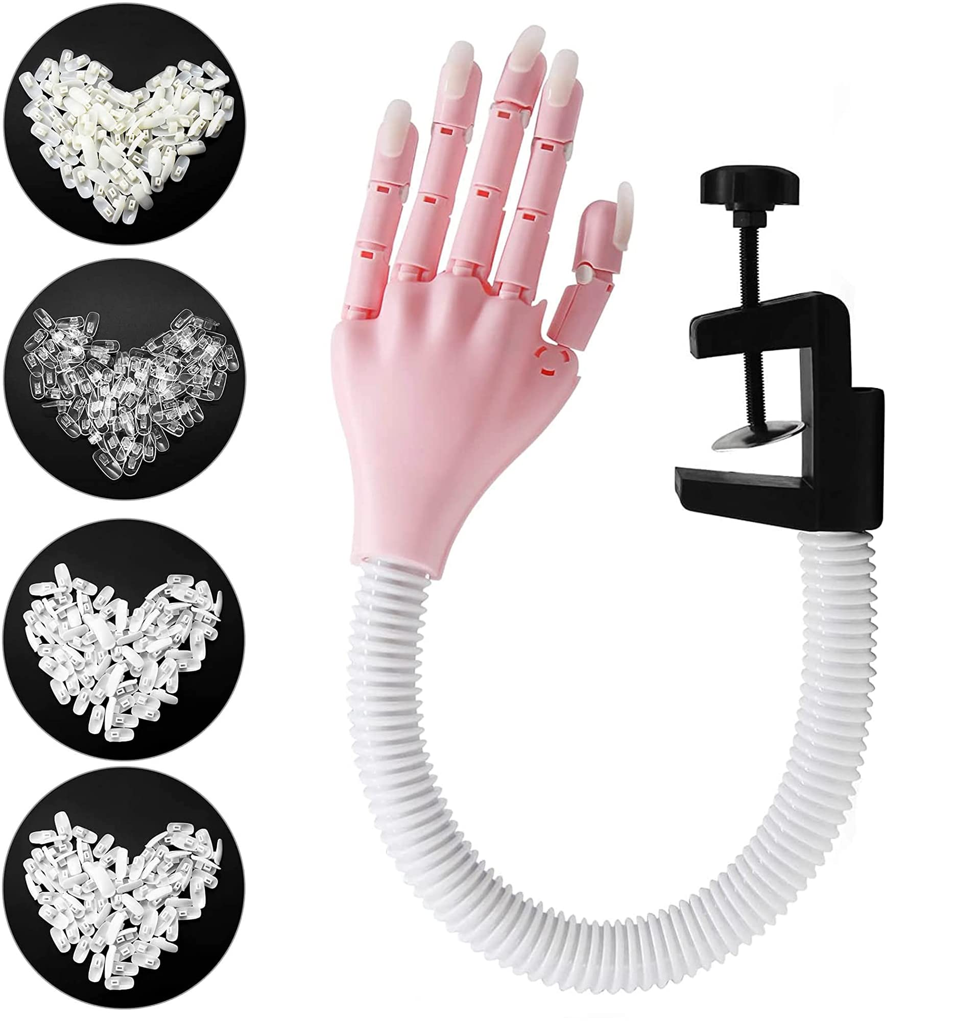 Main D'entrainement Manucure, Flexible Réglables Modèle Main Avec 400 Faux Ongles, Professionnels Main d Entrainement Pour Ongle, Rose