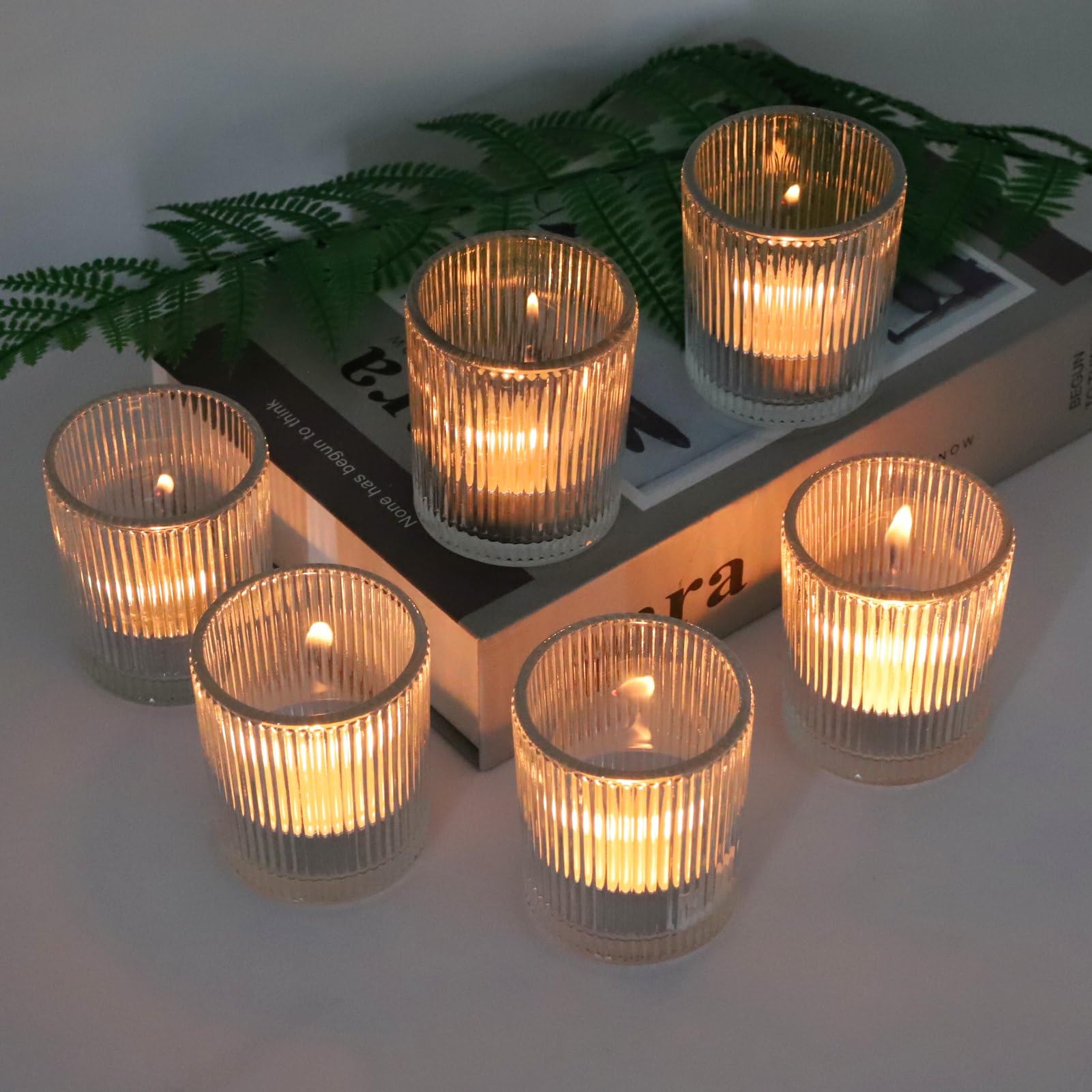 Gerippte Teelichthalter, Großpackung mit 12 Stück, Transparente Teelichthalter aus Glas, Vintage-Stil, Für Hochzeit, Party, Heimdekoration Und Weihnachtsdekoration (5,5 cm B × 6,5 cm H)