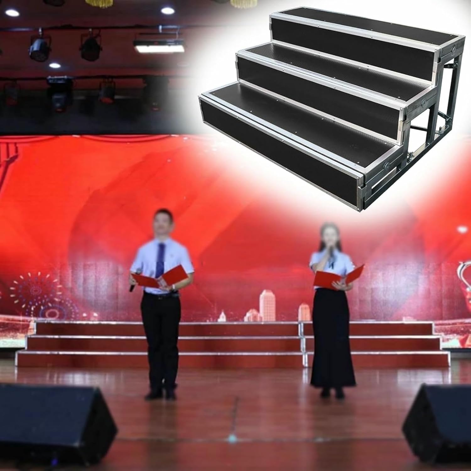 Choral Stair Platform for Large Events/Parties, 3-Level School Choir Risers Steps, Public Seating Stool/Standing Treads Staircase