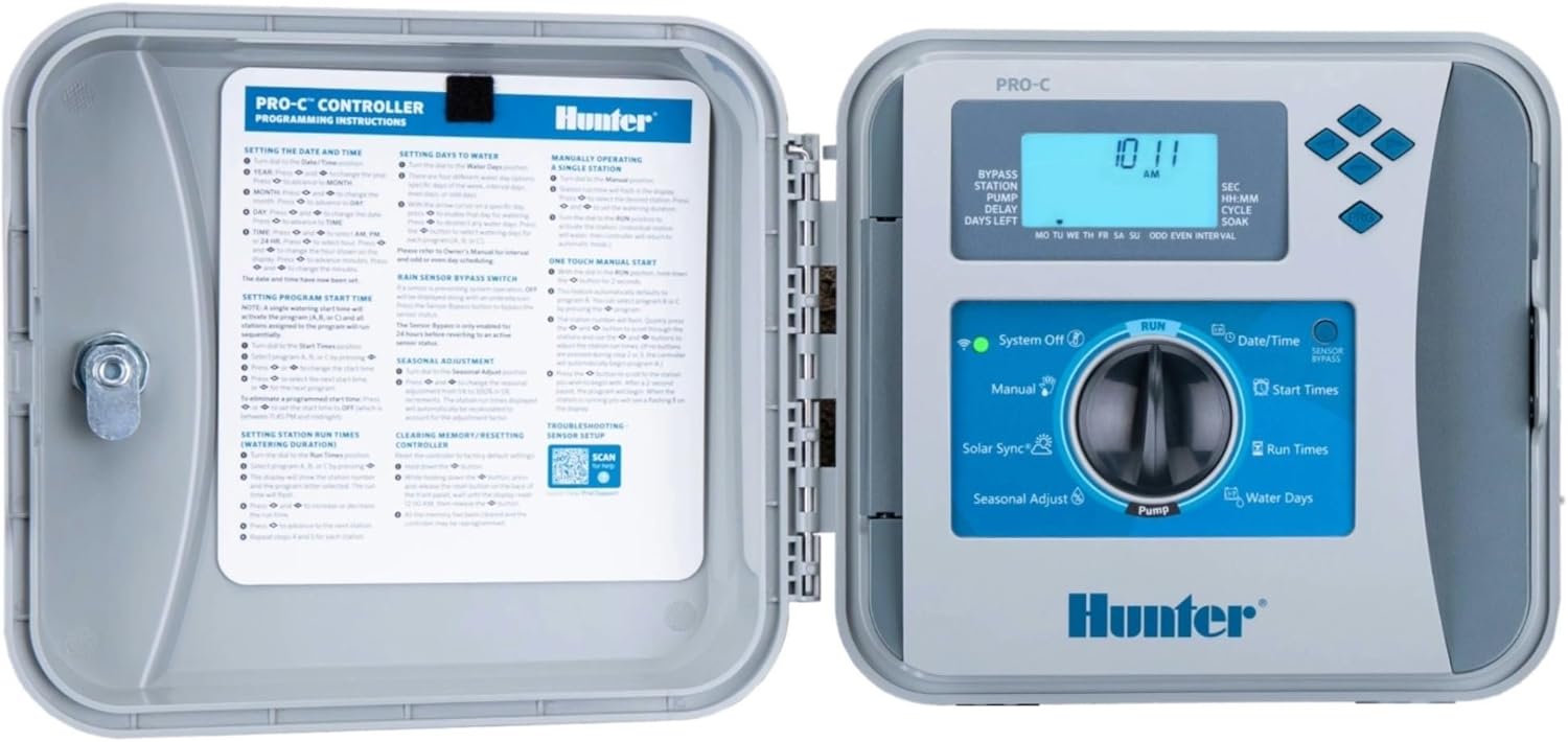 Hunter Pro-C 4 Zone Indoor/Outdoor Sprinkler Timer  Irrigation Controller, Hydrawise Compatible, EPA WaterSense Certified, Expandable to 32 Stations (P2C400)