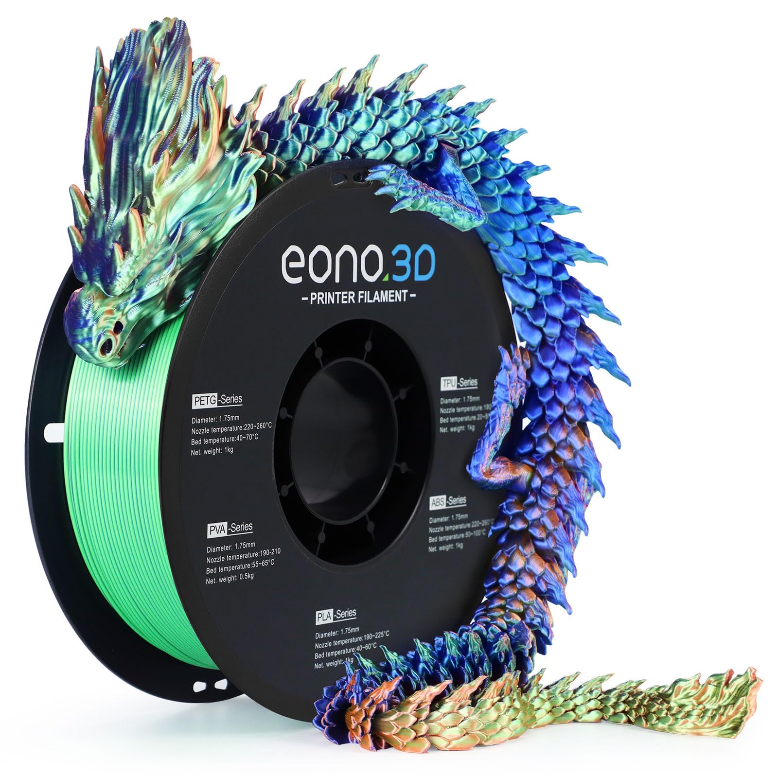 Silk Tri-Color PLA Filament 1.75mm, Coextruded 3D Printer Filament, Color Changing Rainbow Silk PLA, Ultra Glossy Multicolor Printing PLA, Tangle Free, ±0.03mm, 1KG Spool, Blue Green Gold