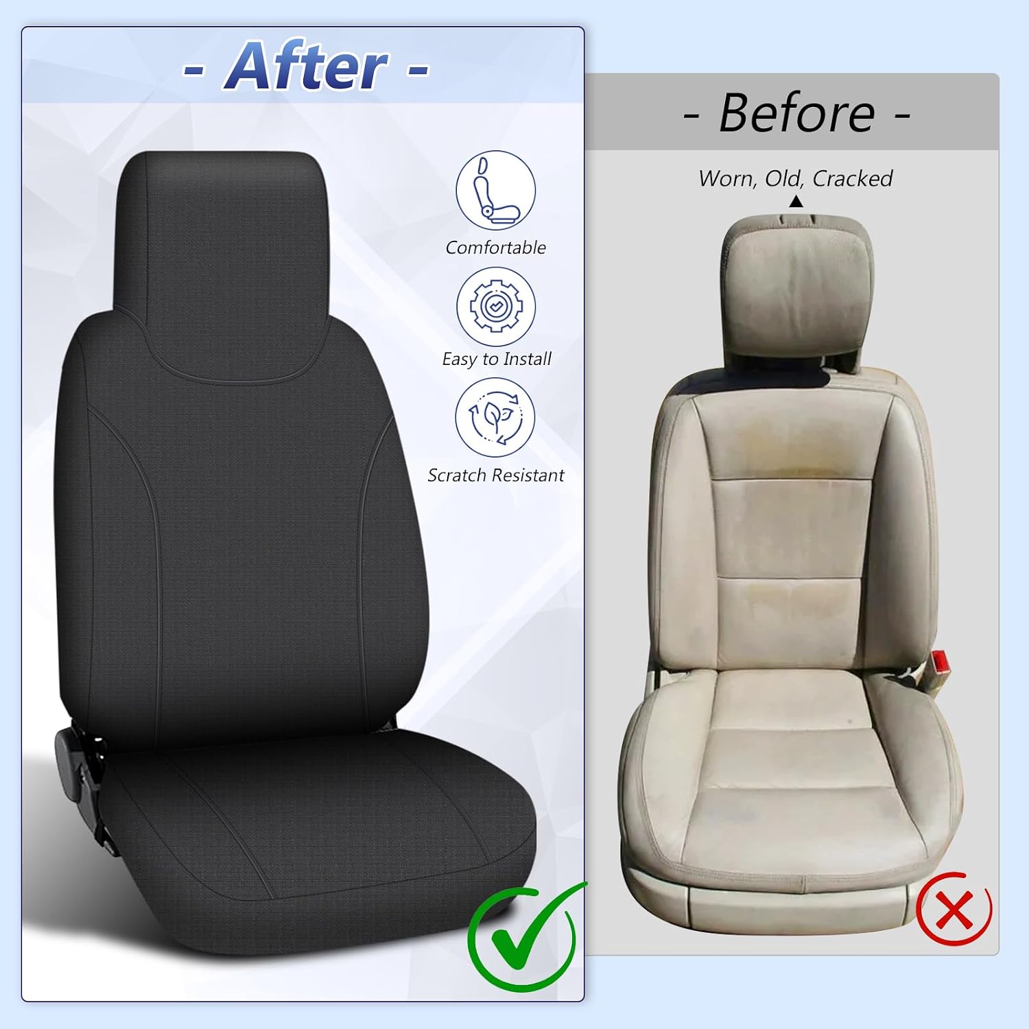 Custom-Fit Front Seat Cover for 2006-2025 Isuzu NPR, Premium Automotive Black Bucket Seat Cover with Molded Headrests, Airbag Compatible, Quick Setup Interior Cover for 2006-2025 Isuzu NPR