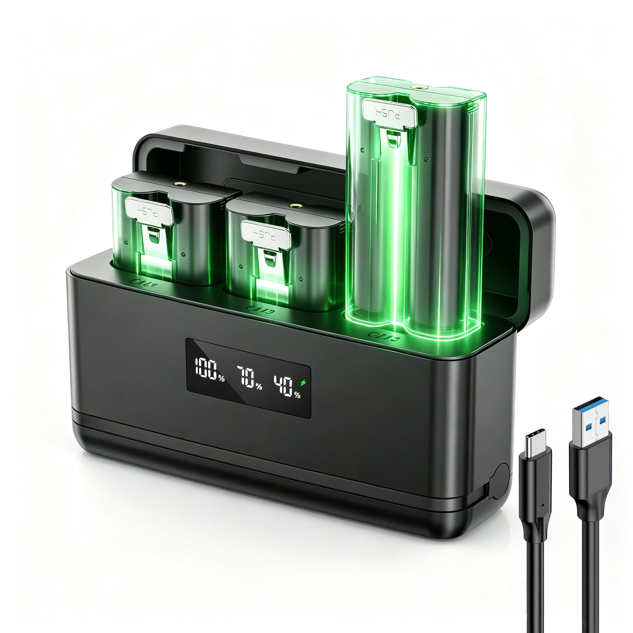 Compatibile con stazione di ricarica della batteria ad anello a 3 slot dotata di display digitale a LED, confezione da 3 batterie da 6040 mAh 3,65 V per campanello ad anello 2/3/3+/4, riflettore