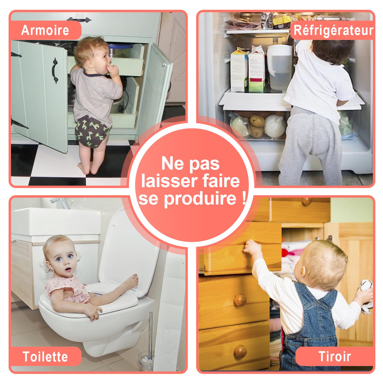 REDTRON Lot de 6 Bloque tiroir sécurité enfant bébé, Verrouillage amélioré, Blanc, sans outil pour tiroir four toilettes réfrigérateur