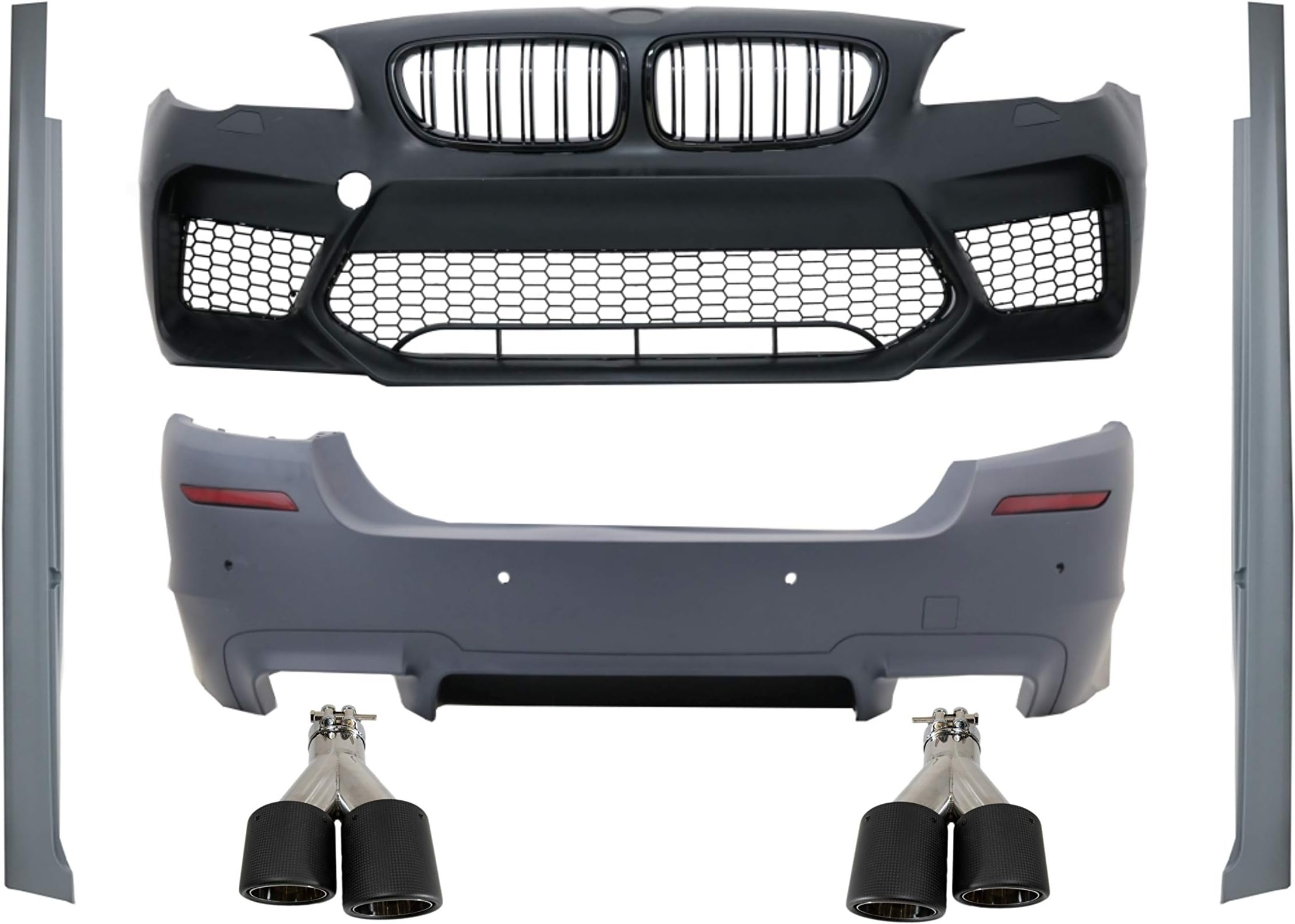 KITT COFBBMF10M5WGRBGJET Body Kit 2011-2017 Bumper with Dual Twin Exhaust Muffler Tips Carbon Fiber and side skirts