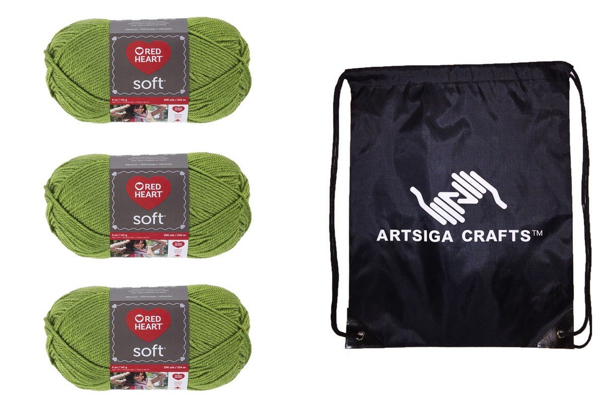 Red Heart Soft Guacamole E728-4420 (3-Skeins - Same Dye Lot) Worsted Medium #4 Acrylic Yarn for Crocheting and Knitting - Bundle with 1 Artsiga Crafts Project Bag