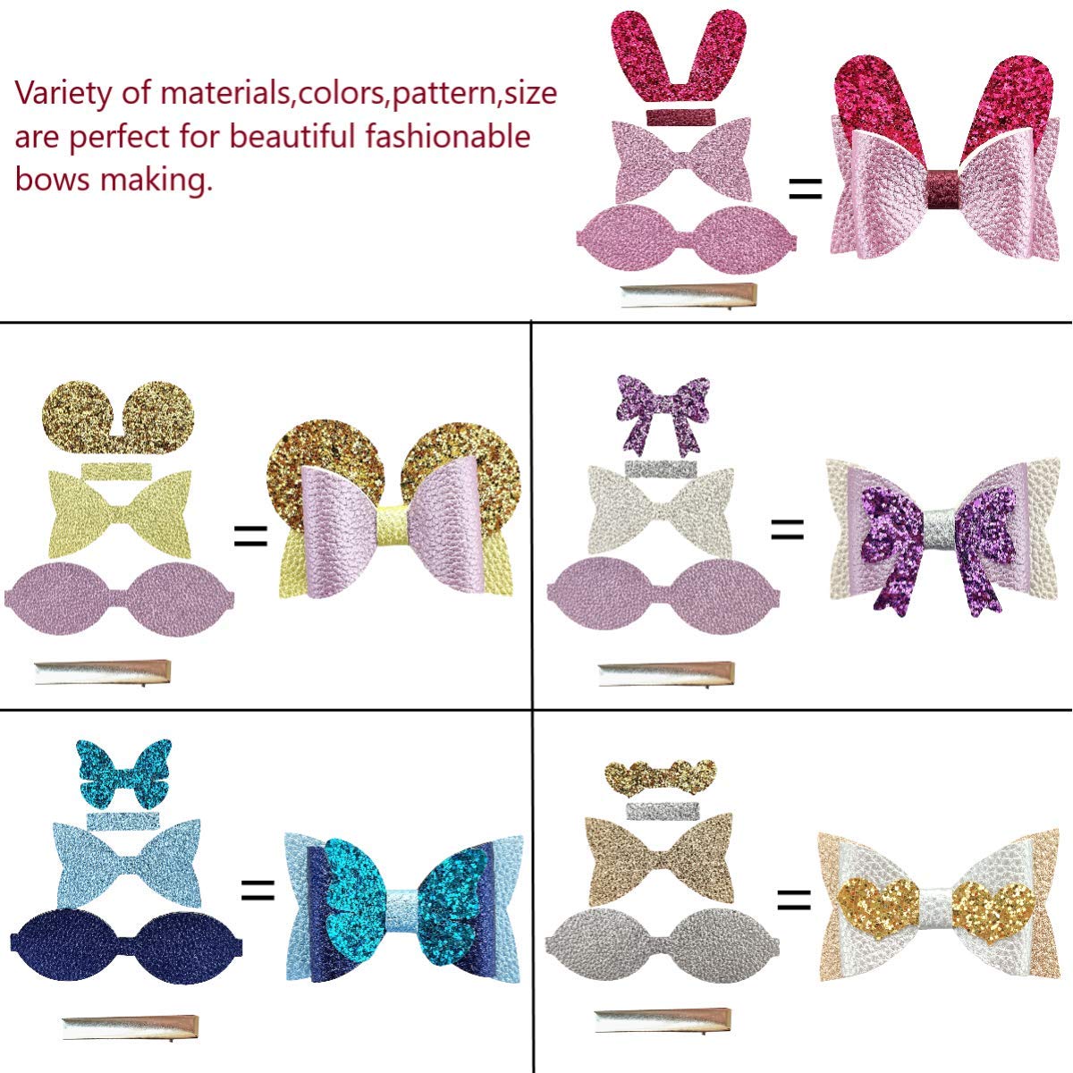 Faux Leather Hair Bows DIY Making Kit with Pre-Cut Pieces - 20 Sets Amazon.com : AOUXSEEM Faux Leather Hair Bows DIY Making Kit  main image 3
