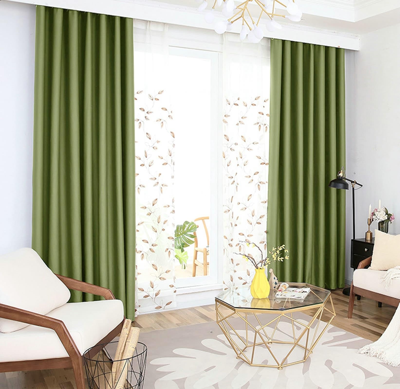 Jugendzimmer Vorhänge Grün Einfarbig mit Ösen 214 cm Lang, Verdunkelnd Gardiene Vorhang Polyester Fenstervorhang für Schlafzimmer Wohnzimmer, 214x86 cm(Höhe x Breite)