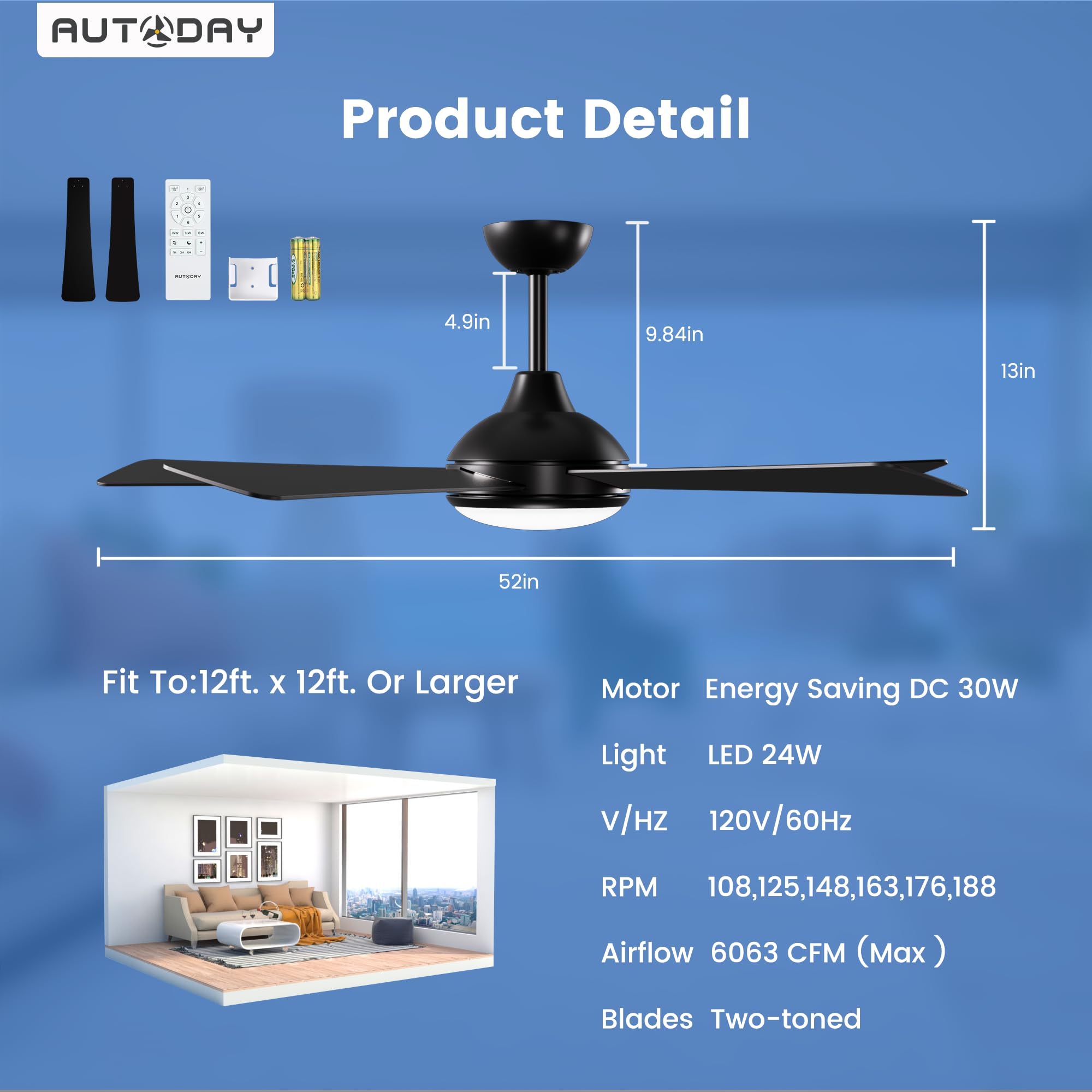 Deckenventilator mit Beleuchtung und Fernbedienung