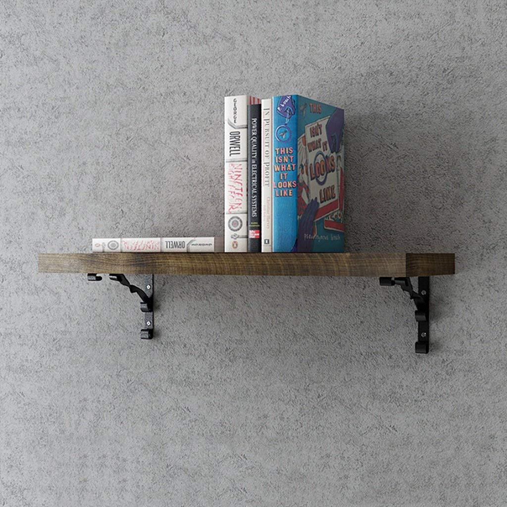 Étagère murale bois massif 60x20x3cm avec support mural en fer pour présentoir salon et chambre
