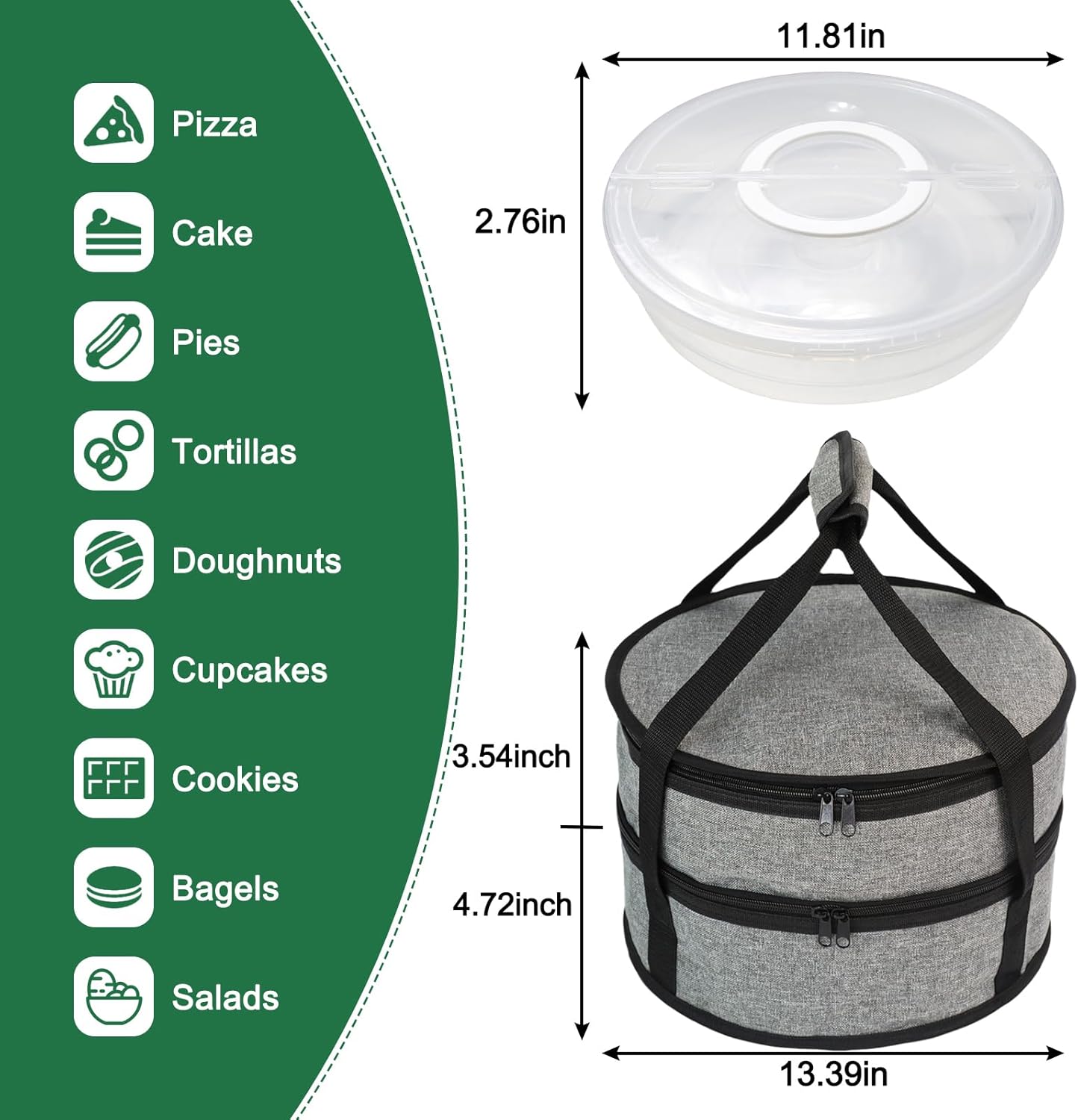 Aufind 12" 2 Pack Pie Carrier with Lid and Insulated Food Carrying Case Bag, Reusable Food Storage Containers for Pies, Cheesecake, Pizza, Nuts Fruit