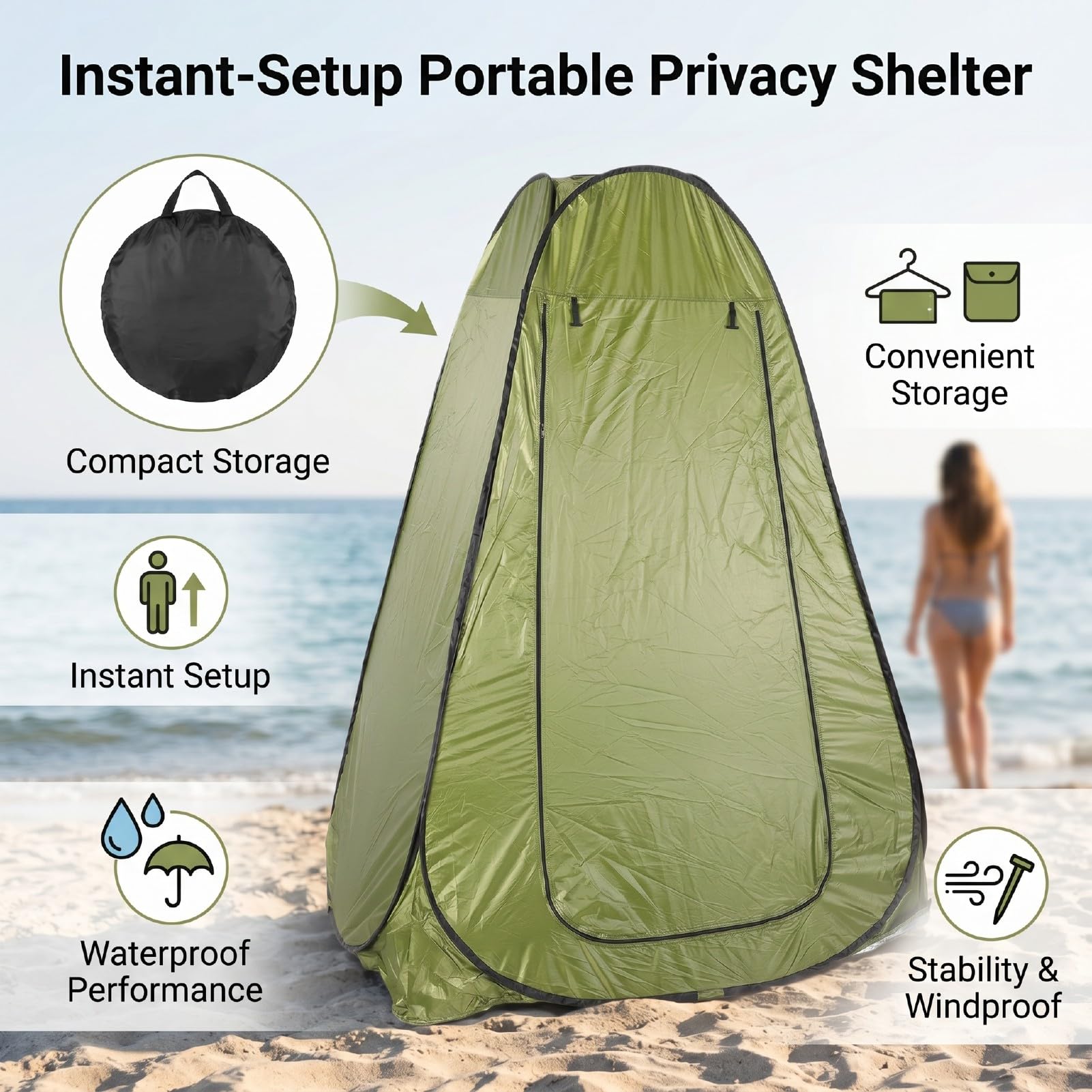 Namiot Prysznicowy Pop Up PrzenośNa, Natychmiastowa Przebieralnia Na plażę kempingową Na Zewnątrz 59,06x59,06x74,80 Cala Wodoodporny Poliester (Listowie)
