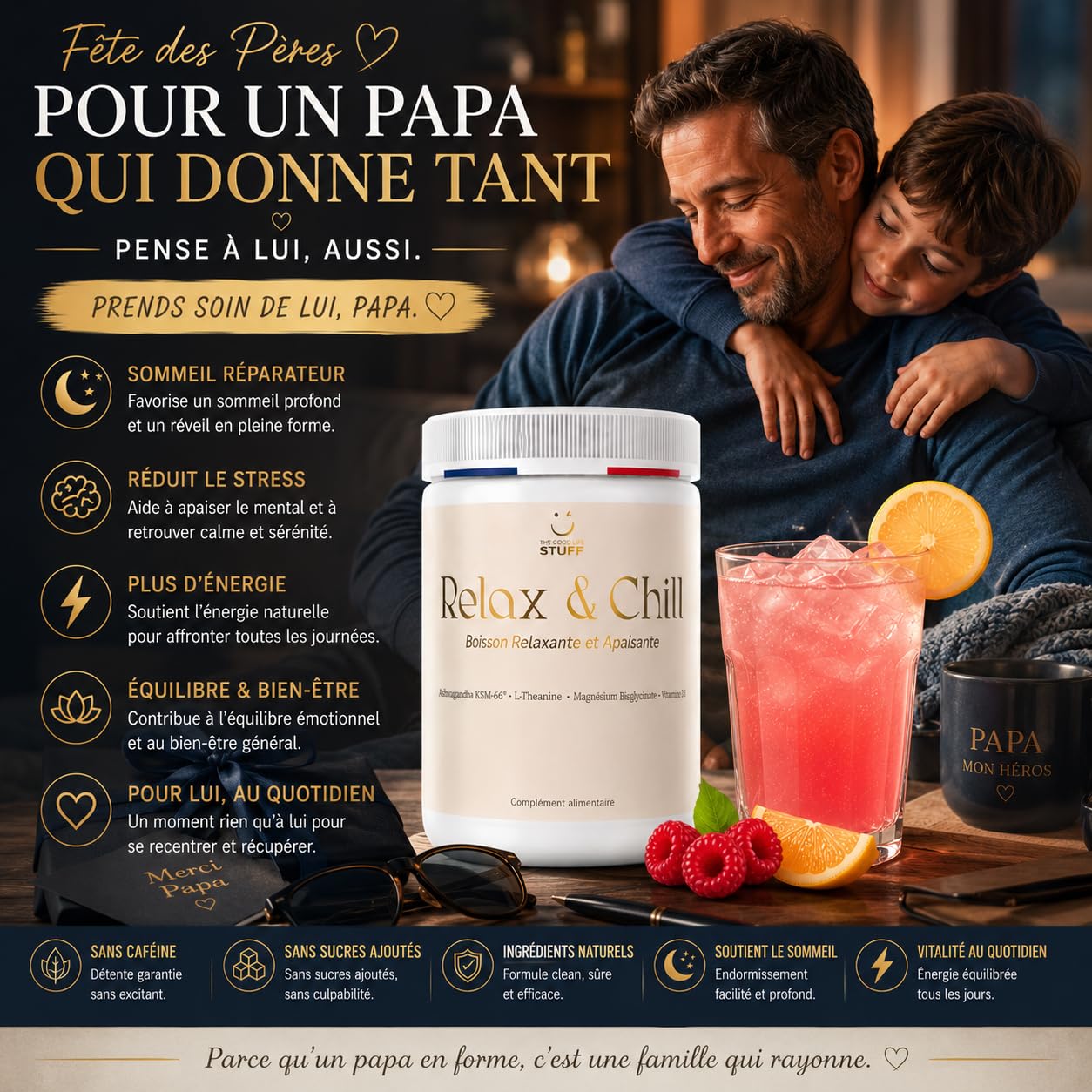 Relax & Chill Boisson Relaxation Anti-Stress/Ashwagandha KSM-66, L theanine, Magnesium Bisglycinate & Vitamine D/Baisse Cortisol & Stress, Améliore Détente et Qualité du Sommeil/Sans Cafeine ni Sucre