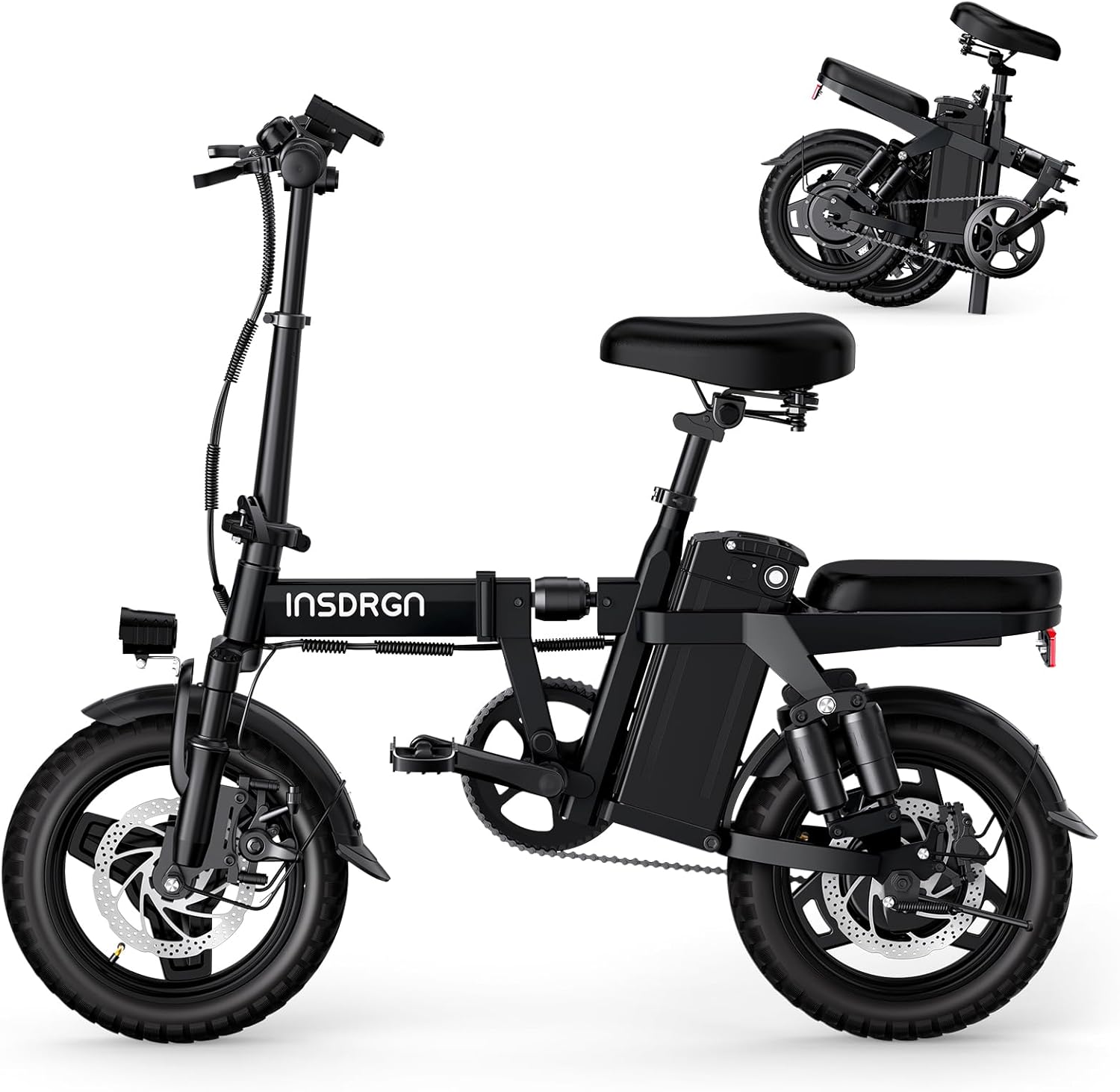 Electric Bike for Adults and Teens, 14″ Folding E Bikes, 650W/1500W Peak Motor, 48V 499Wh/768Wh Removable Battery, 28-50 Miles PAS Range, 20MPH Electric Mountain Bike, 9 Shock Absorbers, UL 2849