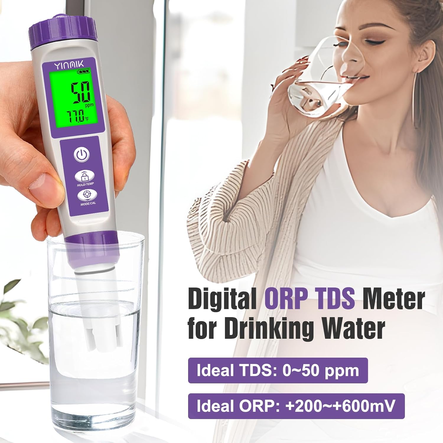 Hydrogen Water Tester, TDS Meter Digital Water Tester, ORP Meter for Drinking Water, YINMIK 6 in 1 pH Meter for Kombucha, PPM pH EC Tester for Hydroponic, H2 Meter for Hydrogen Water Tablet