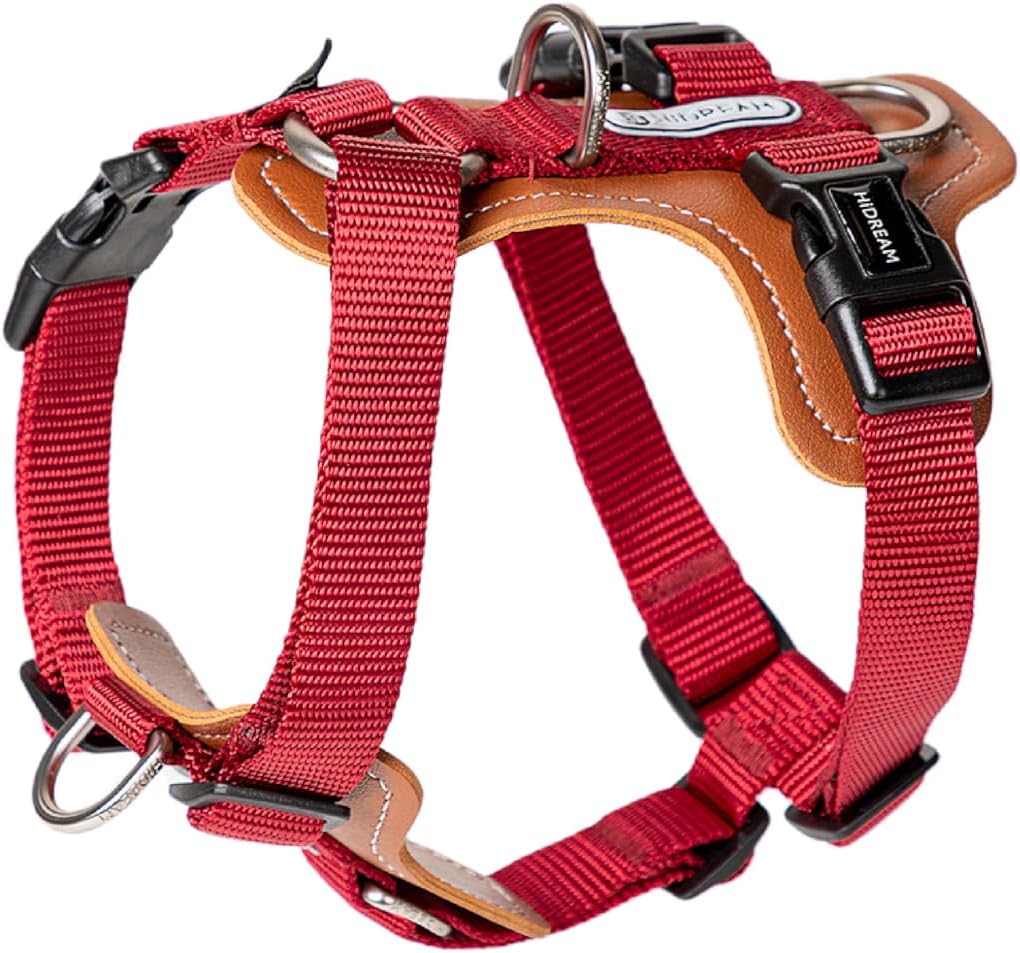 Nylon Vegan Leather Adjustable H-Shape Dog Harness (Dark Blue, M)