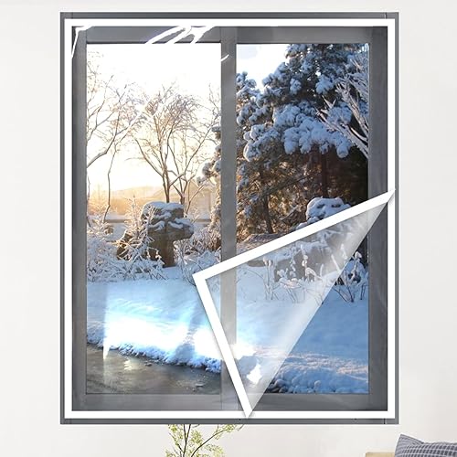 Kit de aislamiento de ventana de 47 x 63 pulgadas, plástico de ventana para invierno, TPU ajustable con cinta de gancho adecuado para cubierta de