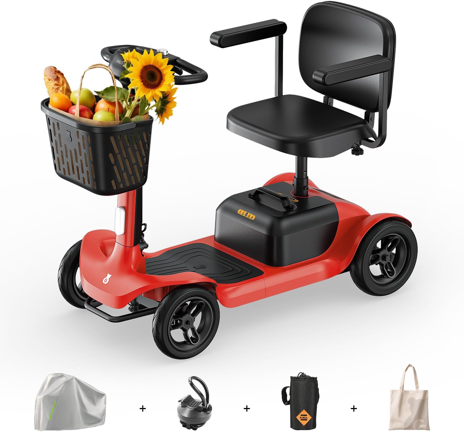 PAISEEC Powered Mobility Scooter S1-SE, 4 Wheel All Terrain Electric Scooter with PAi Safety System for Adults Seniors, 25 Miles 4 mph 280 lbs,Height Adjustable Seat, Slope Safety Mechanism