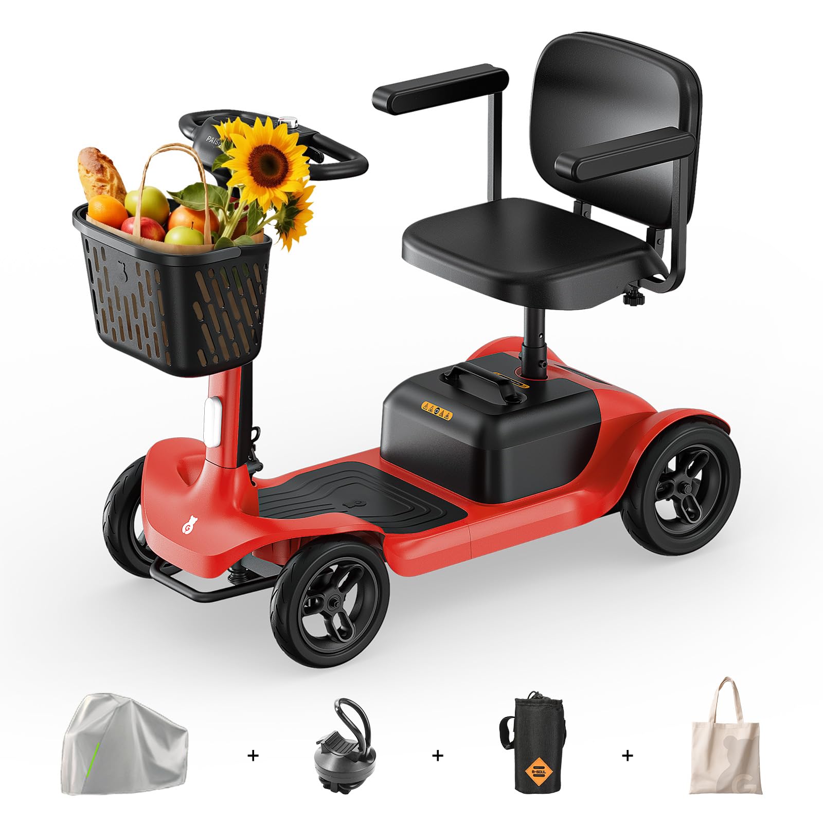 PAISEEC Powered Mobility Scooter S1-SE, 4 Wheel All Terrain Electric Scooter with PAi Safety System for Adults Seniors, 25 Miles 4 mph 280 lbs,Height Adjustable Seat, Slope Safety Mechanism