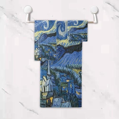 Miniatura 6 de Qilmy Juego de toallas de noche estrellada de 3 piezas, absorbente y suave, juego de toallas decorativas para baño con toalla de baño, toalla de